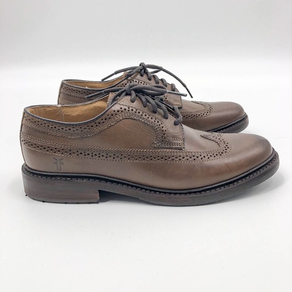NEW Frye Men\'s James Longwing Wingtip Derby Oxfords Shoes Whiskey Size 7.5